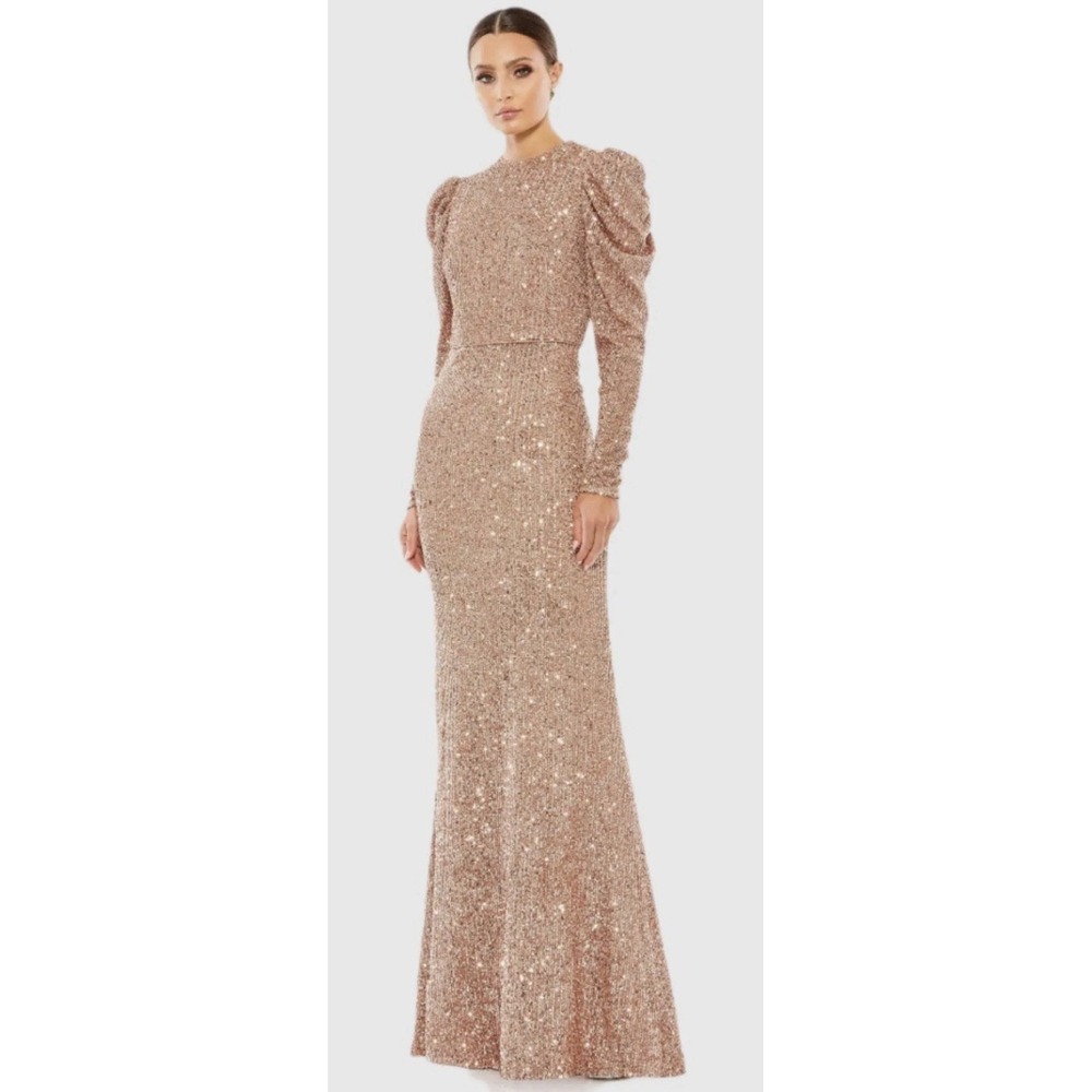 Mac Duggal 26692 Evening Gown Sequined Long Sleeve Column Dress Size 16